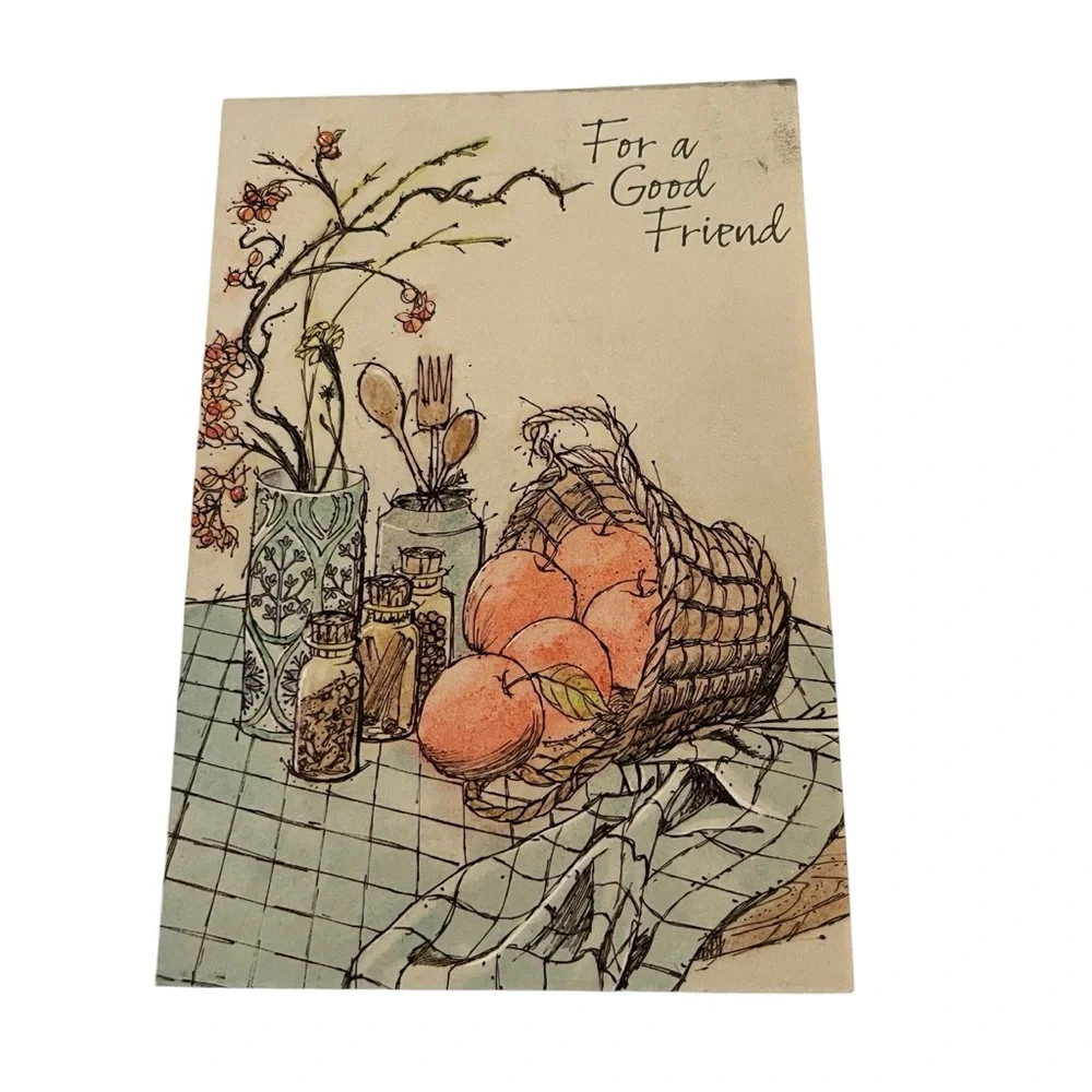 Unused Vintage Greeting Card Happy Birthday For a Good Friend Picnic Fall